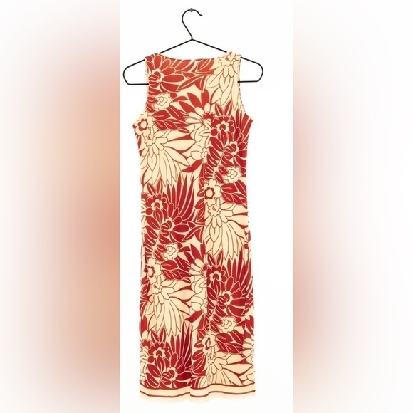 NAF NAF red and tan Tropical floral Body-con Midi Dress size small - Picture 3 of 7